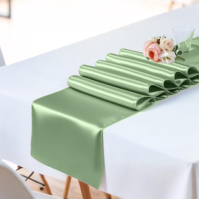 2 Pack Sage Green Satin Table Runner 12x108 Inches Long, Bright Silky Smooth - Image 5