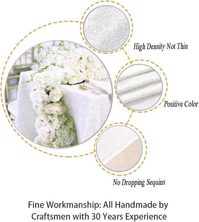 ShinyBeauty Square Tablecloth 72x72-Inch Sequin Tablecloth Overlay White Table - Image 3
