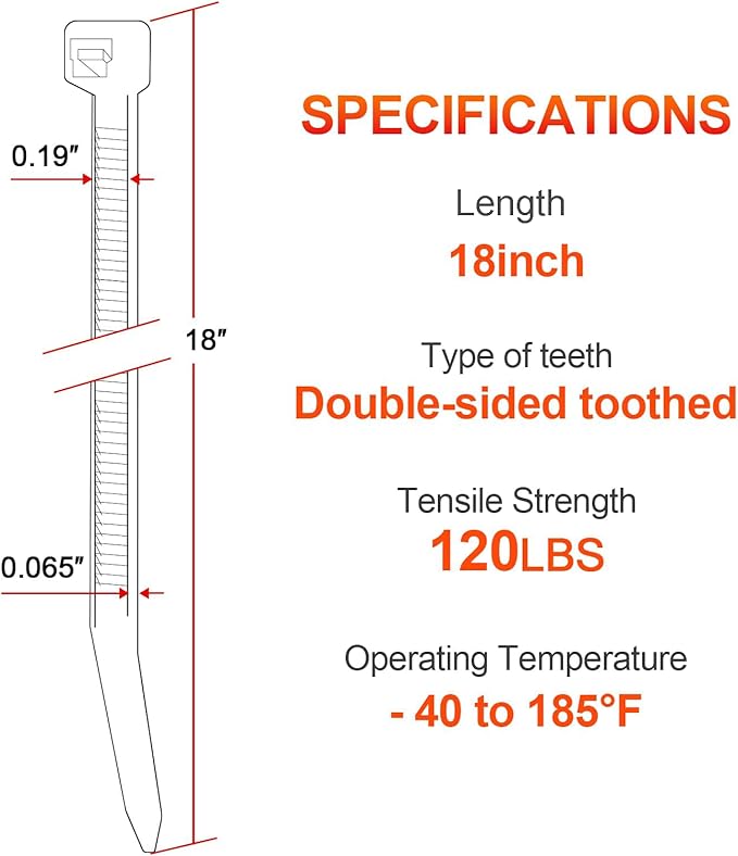 18 Inch Zip Ties Double Sided Toothed, 120 LBS Tensile Strength Heavy Duty - Image 2