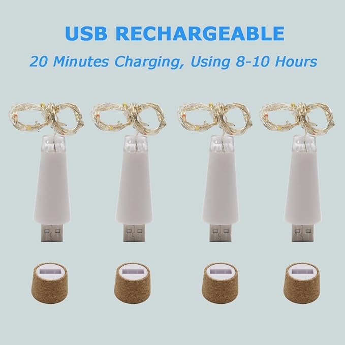 NeoJoy Wine Cork Lights, Rechargeable Bottle Fairy String Lights - Image 3