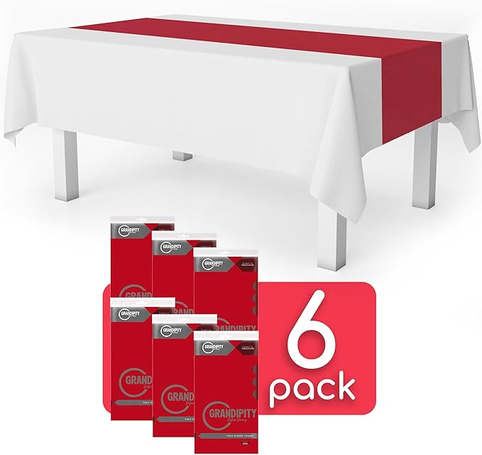 Red 6 Pack Premium Disposable Plastic Table Runner 14 x 108 Inch. Table Runner - Image 2