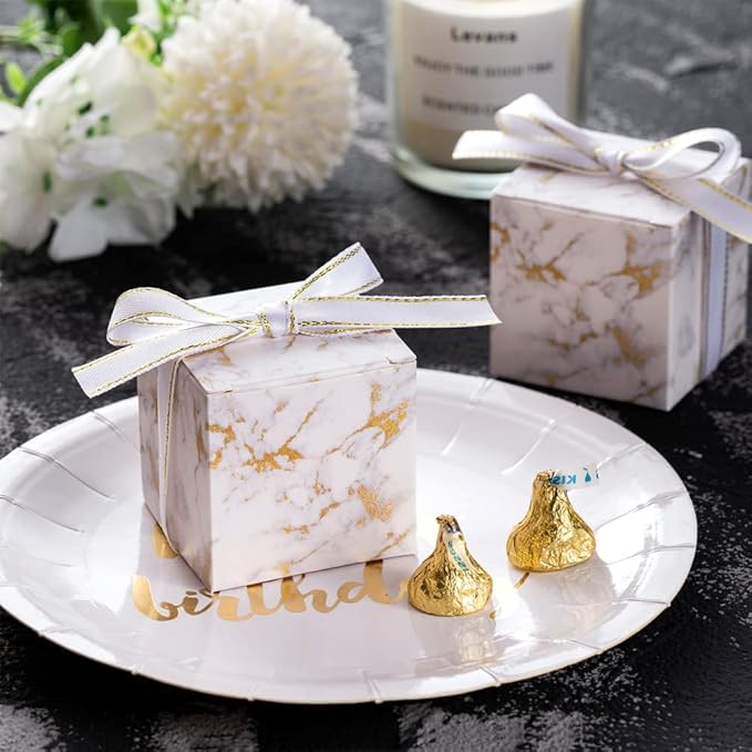 AWELL Small Marble White Gift Candy Box Bulk 2x2x2 inches - Image 2