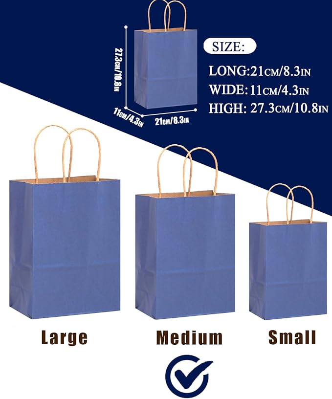 qiqee 50-Packs Kraft Deep Blue Paper Gift Bags - Image 3