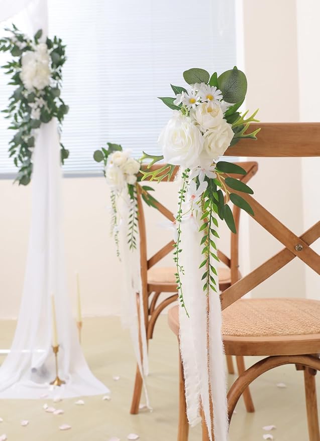 Wedding Aisle Decorations 8pcs Chair Decorations Artificial Flowers - Image 3