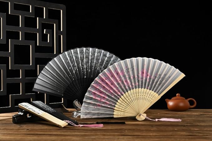 HUNANBANG 4 Pieces Oriental Bamboo Folding Hand Fans Church Wedding Gift - Image 6