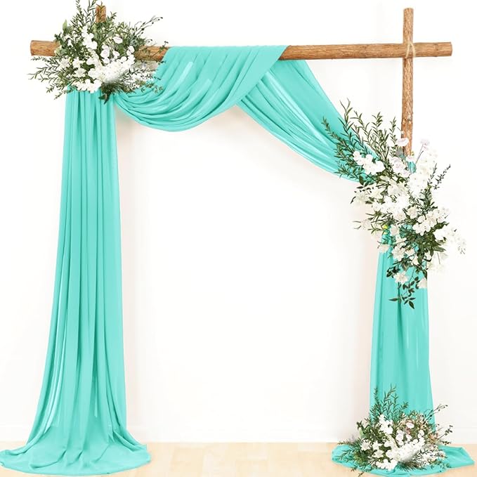 Wedding Arch Draping Fabric 1 Panel 30'' x 18FT Teal Sheer Chiffon Arch Drapery - Image 4
