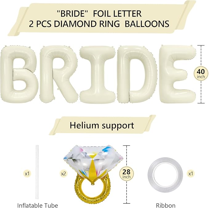 40 Inch Beige BRIDE Balloons Luxury Wedding Decor - Image 3