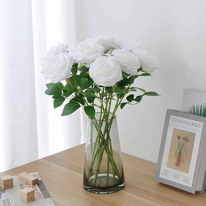Artificial Rose 10pcs Open Flower Bouquet Faux Rose Stems - Image 3