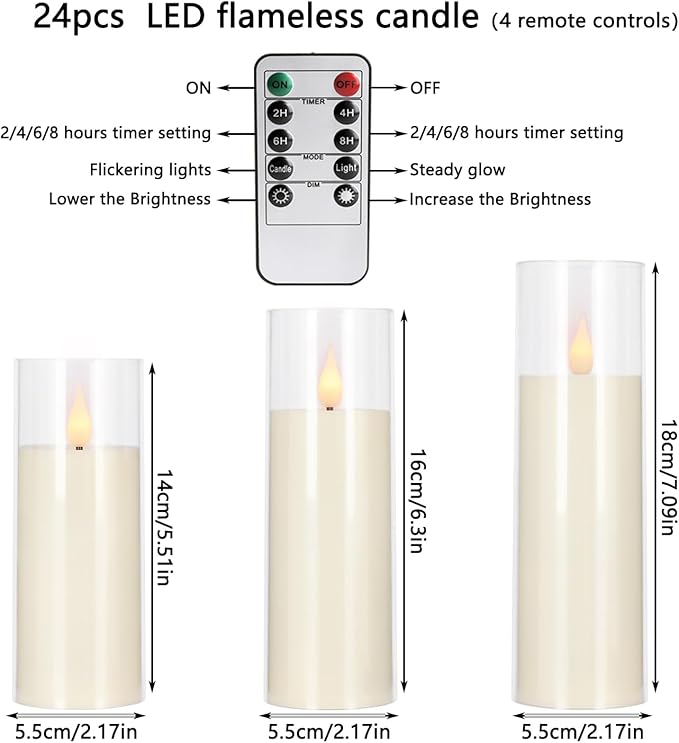 24 Packs of Acrylic LED Candles, Flickering Flameless Candles Battery Operated - Image 4
