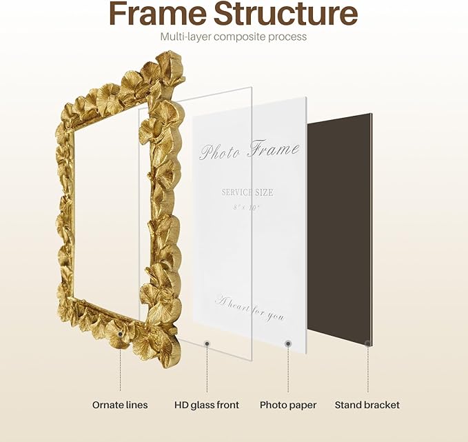 Cuspin Gold 8x10 Picture Frame, Vintage Ornate Picture Frames Leaf Textured - Image 4