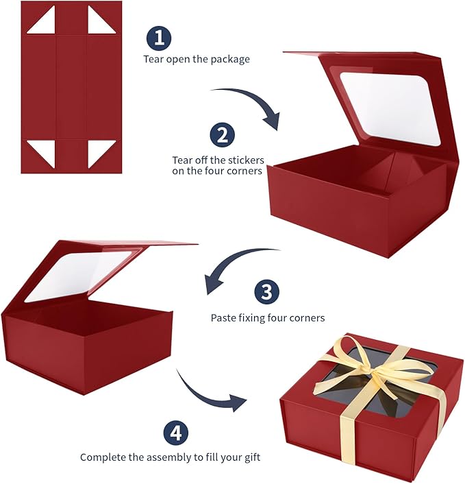 TIACABO Red Gift Box with Window, 7.5"x7.5"x3.1" Bridesmaid Boxe - Image 5