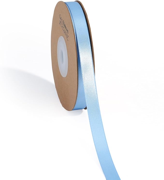 LaRibbons Light Blue Satin Ribbon 3/8 Inch 25 Yards Luxury Double Faced Blue by LaRibbons