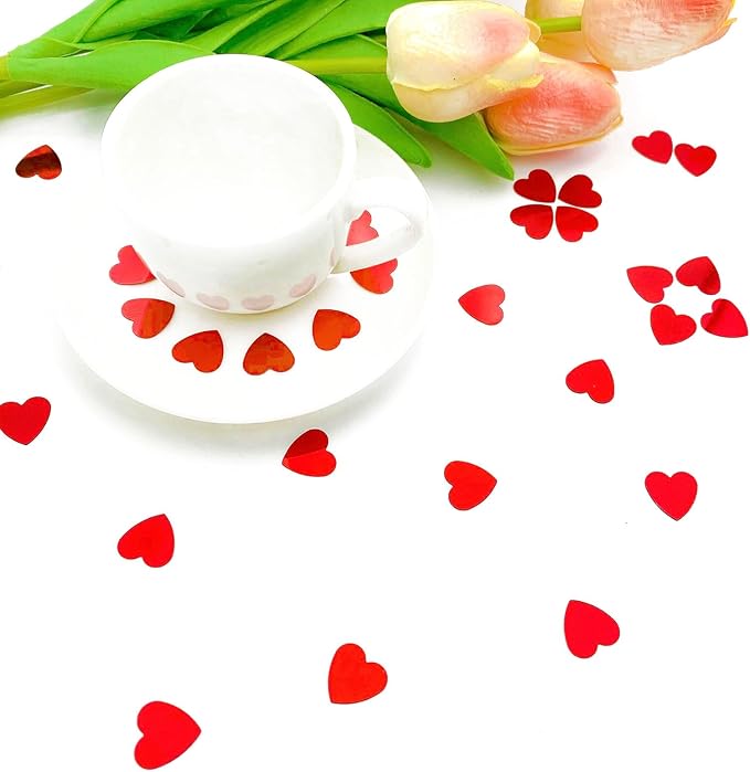 Heart Confetti Red Valentine's Day Table Confetti Metallic Foil - Image 4