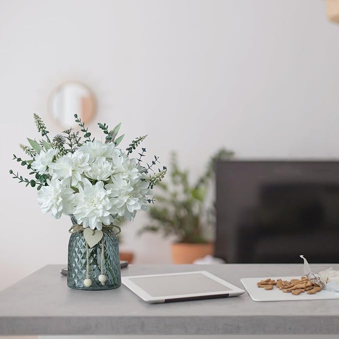 Fake Flowers in Vase, 8 Dahlias, Silk Artificial Flowers in Vase, Centerpiece - Image 8