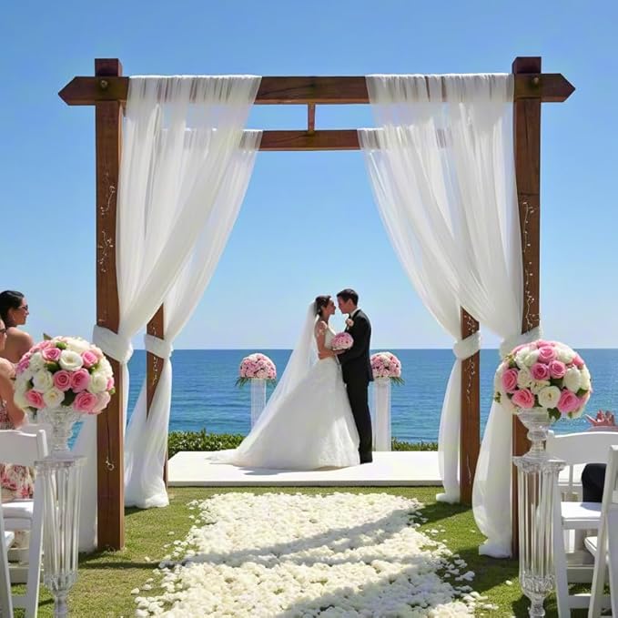 White Wedding Arch Draping Fabric 2 Panels 30'' x 18FT Sheer Chiffon Arch - Image 2