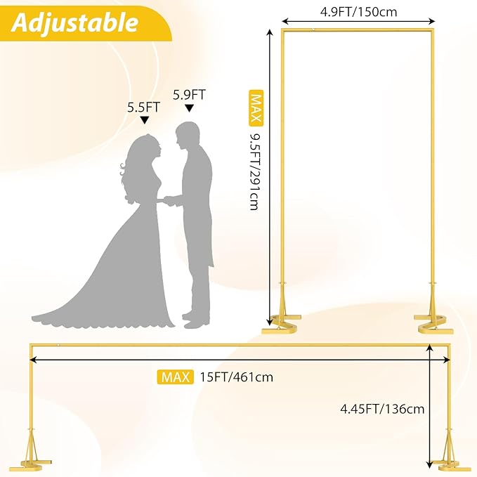 HAITRAL 10x7 FT Backdrop Banner Stand, Square Wedding Arch Balloon Metal Frame - Image 4