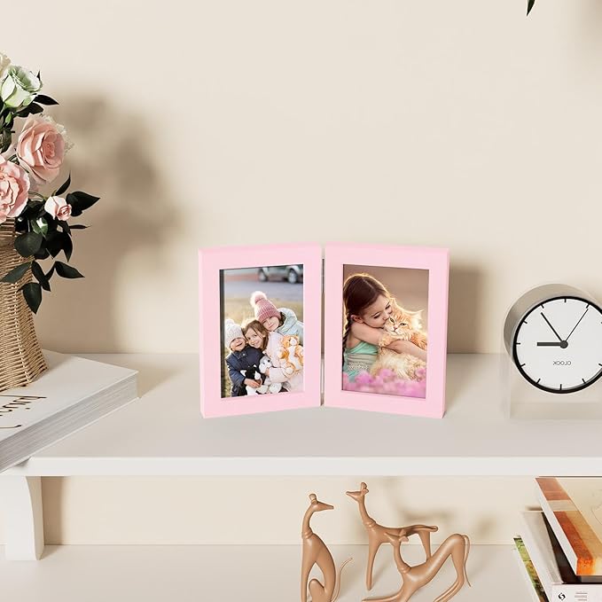 decorUhome Double 4x6 Picture Frame Vertical, Engineered Wood Bifold Photo Frame - Image 6