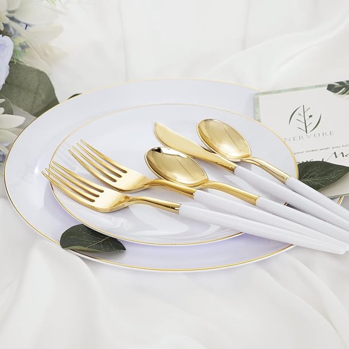 I00000 144Pcs Gold Plastic Silverware, Disposable Utensils Heavy Duty, - Image 6