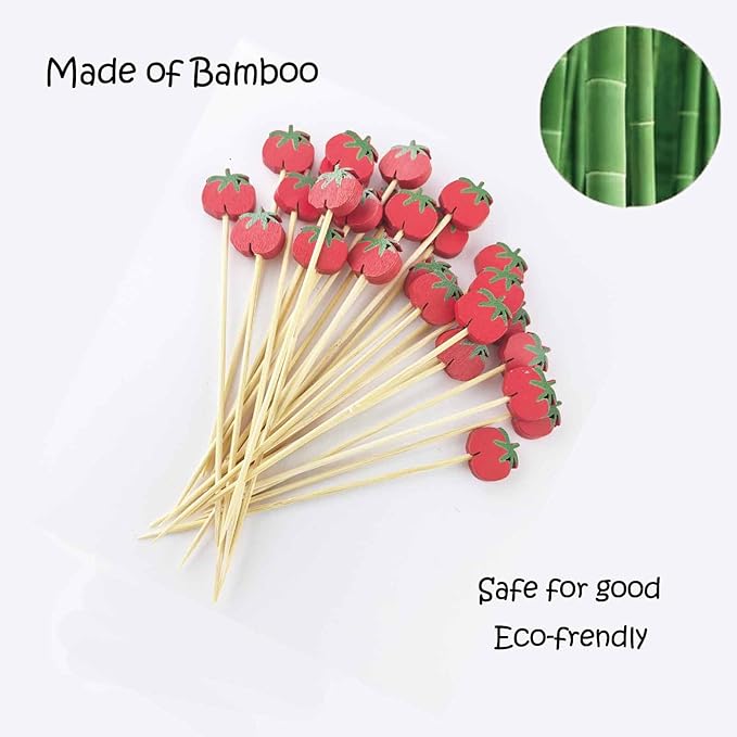 120 Pcs Tomato Cocktail Picks 4.7" Drinks Fruits Hawaiian Party Food Garnish - Image 3