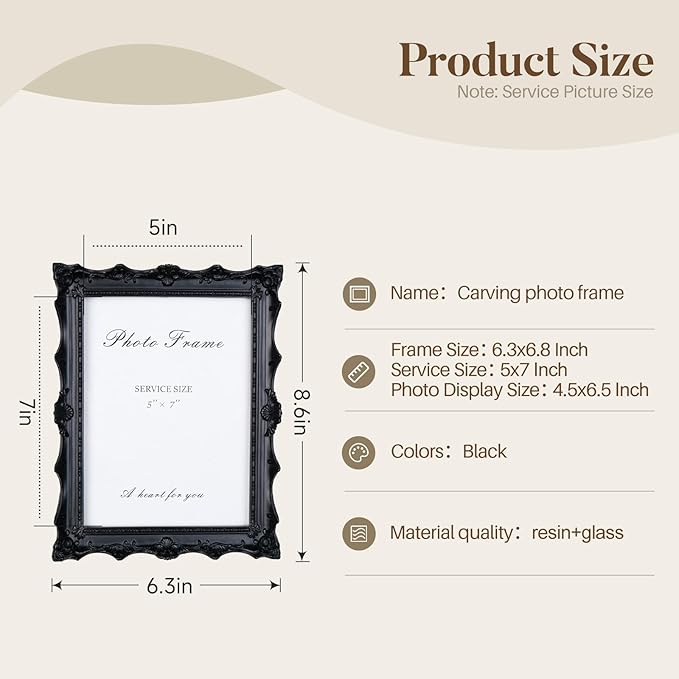 Cuspin 5x7 Black Picture Frame, Handcrafted Resin Frame - Image 6