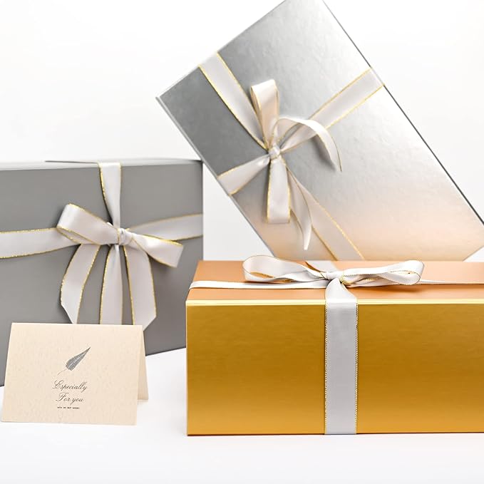 LIFELUM Gift Boxes with Lids for Presents 5 Pack 13.85 x 8.35 x 4.45 inch Gold - Image 7