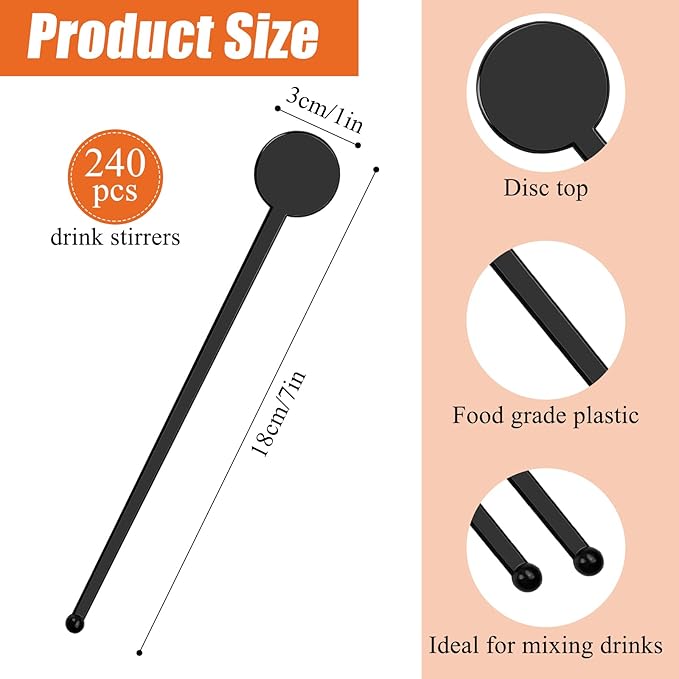 240Pcs Drink Stirrers Cocktail, 7 Inches Disposible Plastic Swizzle Sticks - Image 2