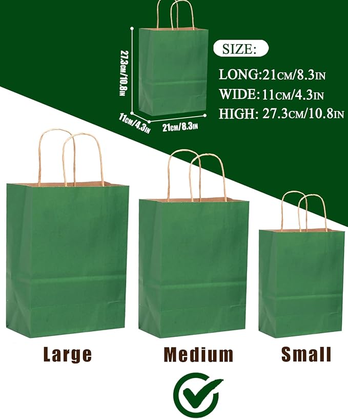 qiqee 50-Packs Kraft Deep Green Paper Gift Bags - Image 3