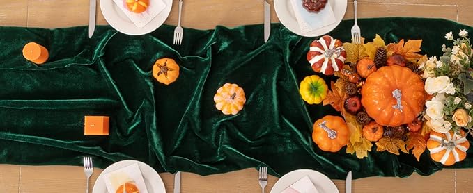 Emerald Green Velvet Table Runner Fall Thanksgiving Table Runner 20 x 120 Inch - Image 6