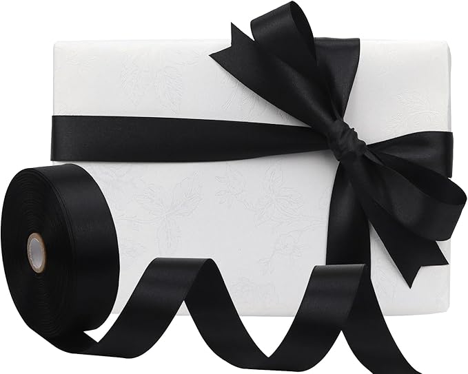 Black Solid Satin Ribbon 1 Inch 50 Yards Solid Polyester Fabric Ribbon - Image 5