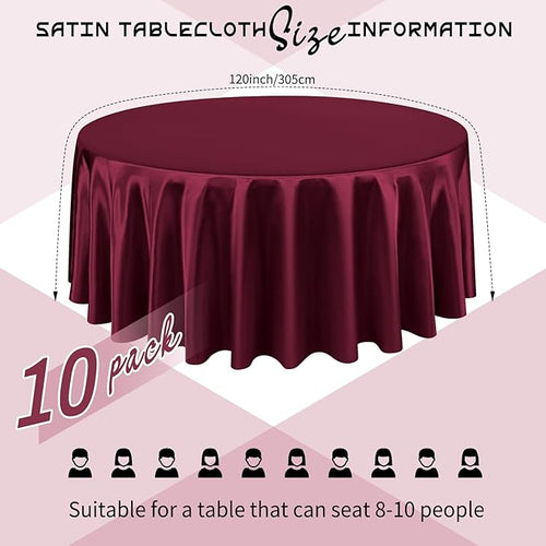 10 Packs Satin Tablecloth 120 Inch Burgundy Round Table Cloth Silk Tablecloth - Image 2