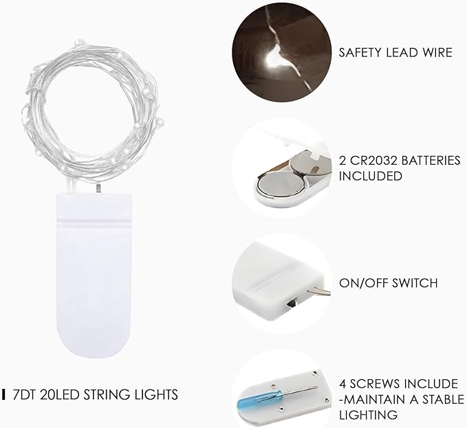 12 Pack Fairy Lights Battery Operated String Lights，7FT 20LED Waterproof Silver - Image 6