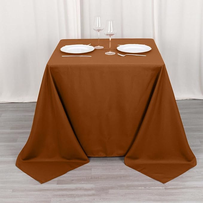 Efavormart 90" Cinnamon Brown Wholesale Linens Polyester Square Linen Tablecloth - Image 5