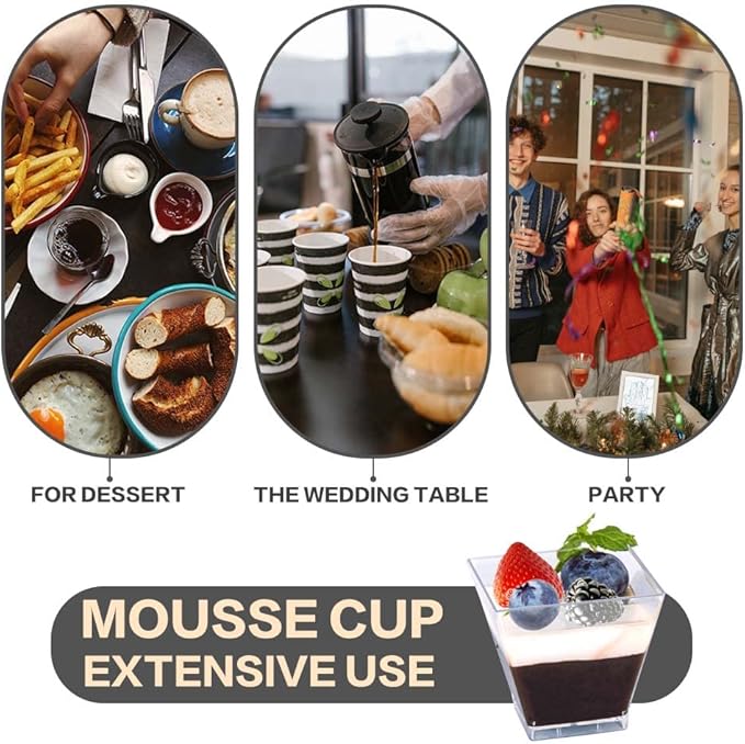 Oomcu 100 Pack 2oz Small Square Clear Plastic Dessert Cups – Mini Disposable - Image 4