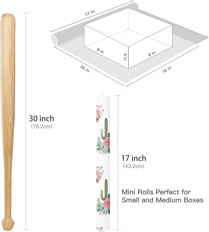 RUSPEPA Cactus Floral Wrapping Paper Roll, Mini Roll, Elegant Cacti and Roses - Image 7