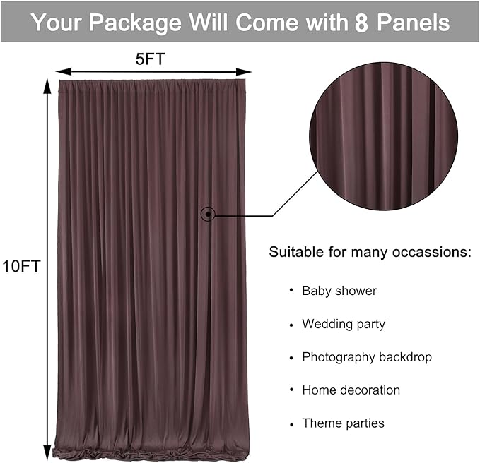 40 ft x 10 ft Wrinkle Free Brown Backdrop Curtain - Image 6