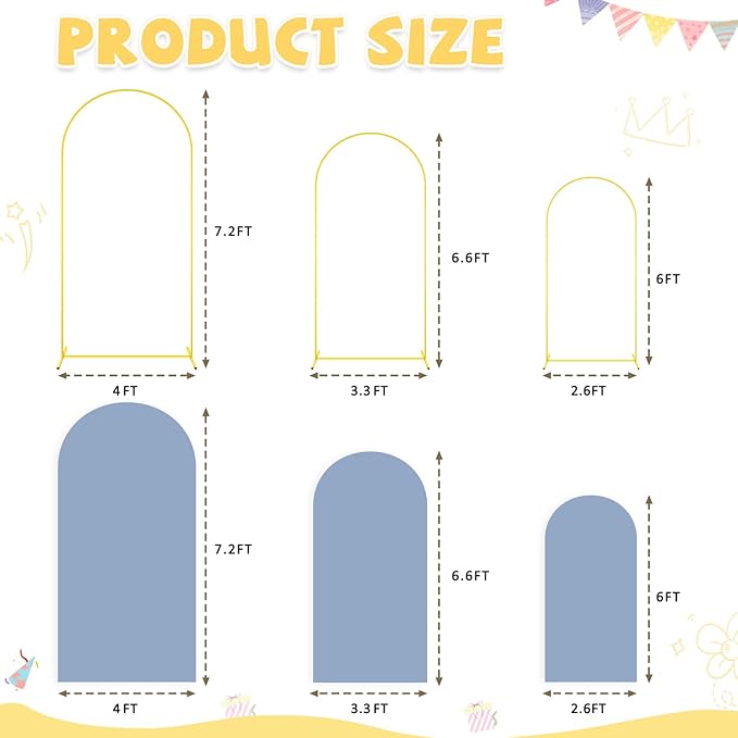 Arch Backdrop Stand and Cover Set of 3 6FT 6.6FT 7.2FT Dusty Blue Spandex Arch - Image 2