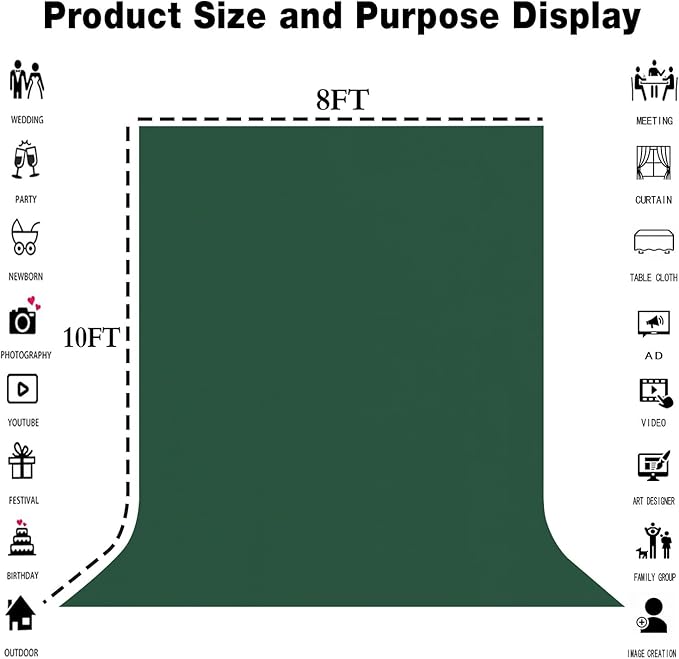 8x10FT Dark Green Screen Backdrops - Image 3