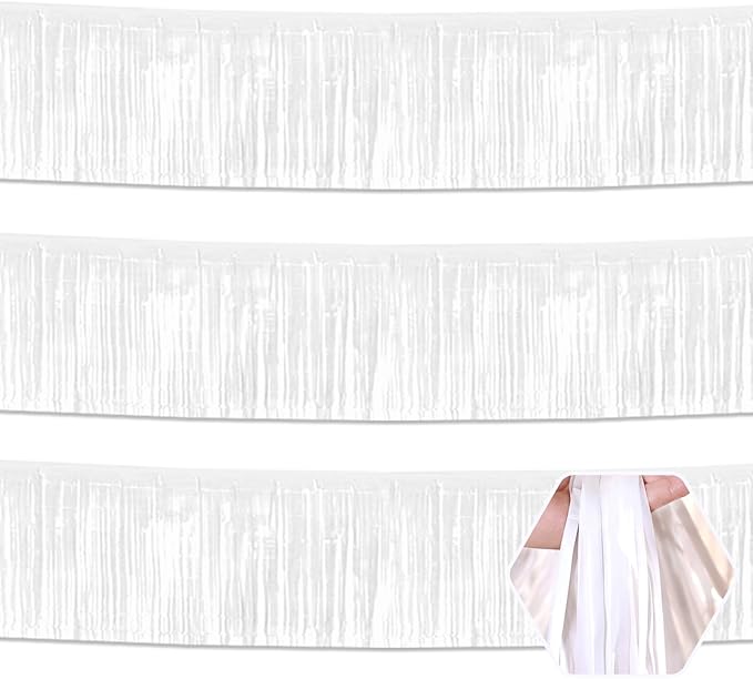 3 Pack 10 Feet White Foil Fringe Garland Metallic Tinsel Streamers Banner Wall by Ferwzsr