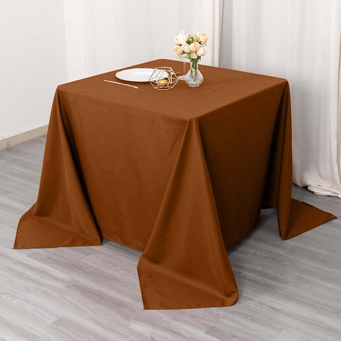 Efavormart 90" Cinnamon Brown Wholesale Linens Polyester Square Linen Tablecloth - Image 9