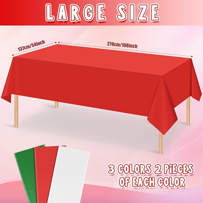 MASHAN 6 Pack Christmas Tablecloth Bulk, Rectangle Italy Theme Table Covers - Image 2