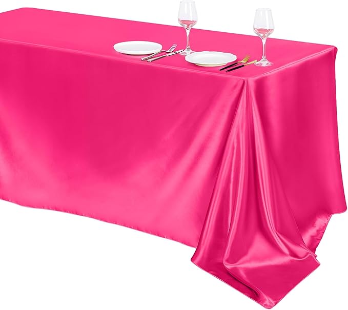 TURSTIN 1 Pack Hot Pink Satin Tablecloth 102 x 58 Inch Overlay Satin Table by TURSTIN