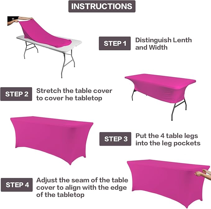 IVAPUPU 8FT Table Cloth for Rectangular Fitted Events Stretch Fuchsia Table - Image 4