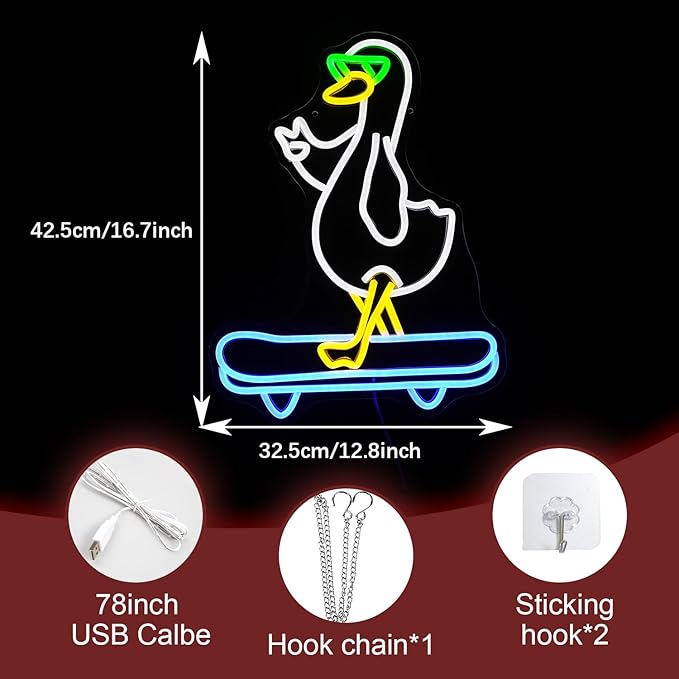 Duck Neon Sign Cool Skateboard Glasses Duck Neon Light - Image 2