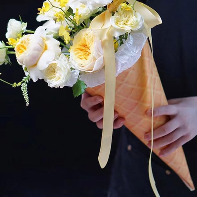 LUOZZY 10PCS Ice Cream Cone Flower Bouquet Wrapping Paper Petal Cones - Image 7
