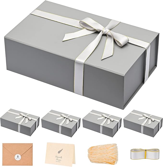 LIFELUM Large Gift Box, 13.85 x 8.35 x 4.45 inch Grey Gift Box Set of 5 by LIFELUM