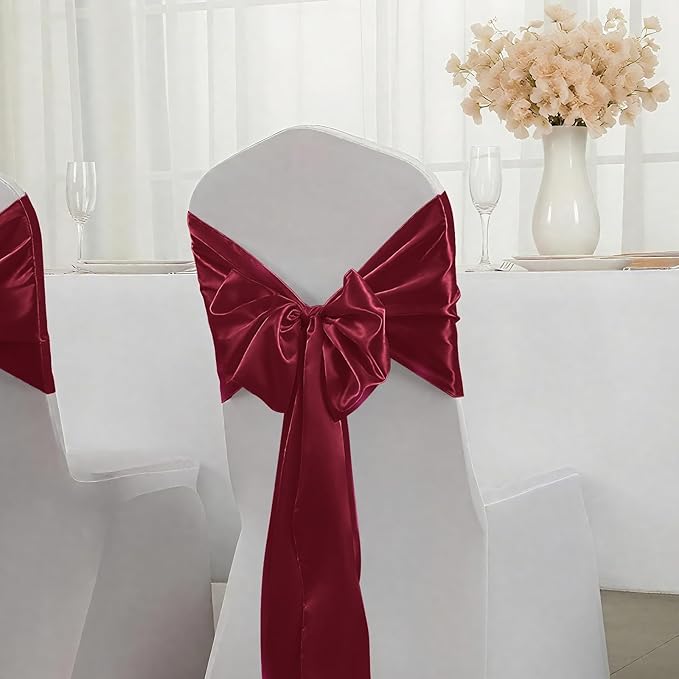 SHEJIZE 20 Pack Wine Red SatinTable Runner 12x108 Inches Long, Bright Silky - Image 6