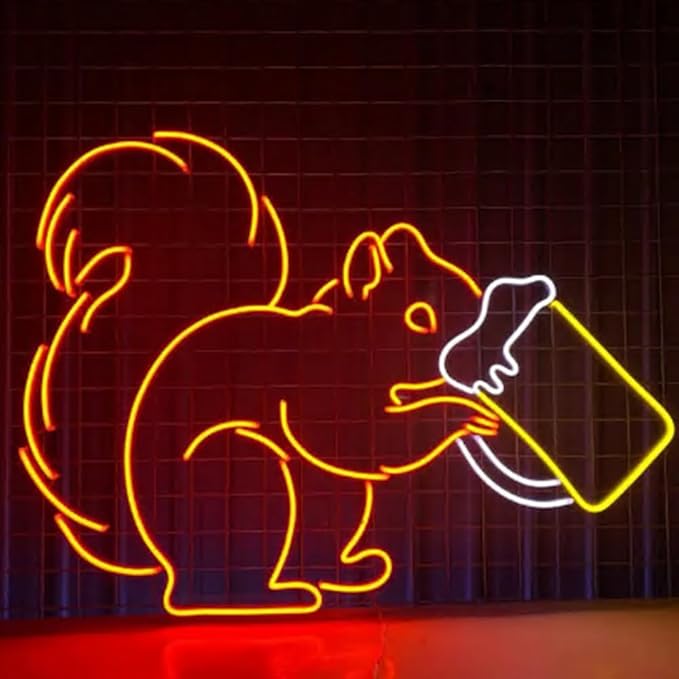 Squirrel Drinking Beer Neon Sign, 20inches Cocktail Squirrel Neon Led Light by BELISAMA