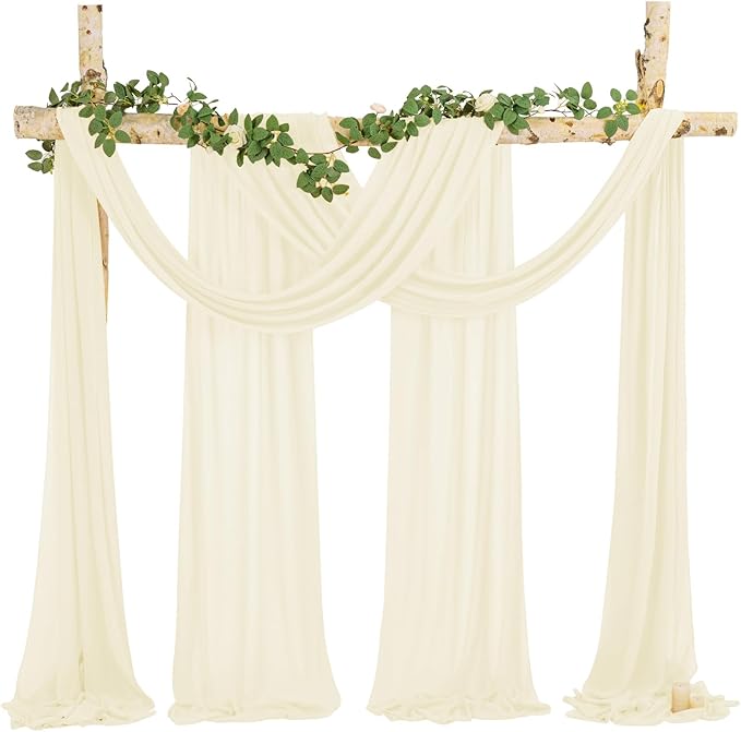 Wedding Arch Draping Fabric, 4 Panels 28" x20ft Ivory Wedding Arch Drapes - Image 2