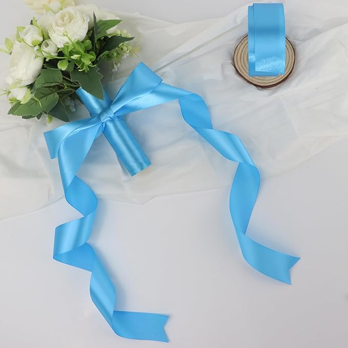 Light Blue Solid Satin Ribbon 1-1/2 Inch 25 Yards Solid Polyester Fabric Ribbon - Image 6