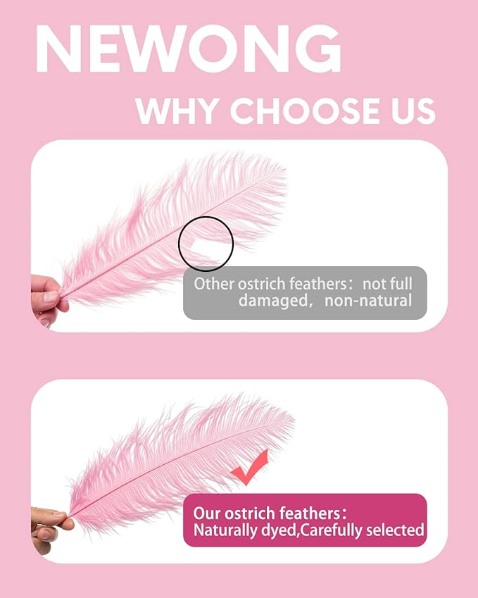NEWONG 30pcs Light Pink Ostrich Feathers Natural Bulk 8-10inch（20-25cm) Vase - Image 5